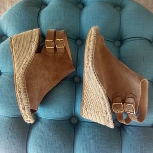 Kanna Suede Espadrille Peep Toe Wedges